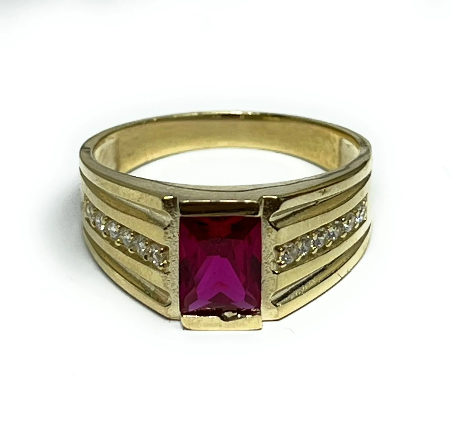 10k Solid Gold Yellow Gold CZ Ring (RED, BLUE WHITE)