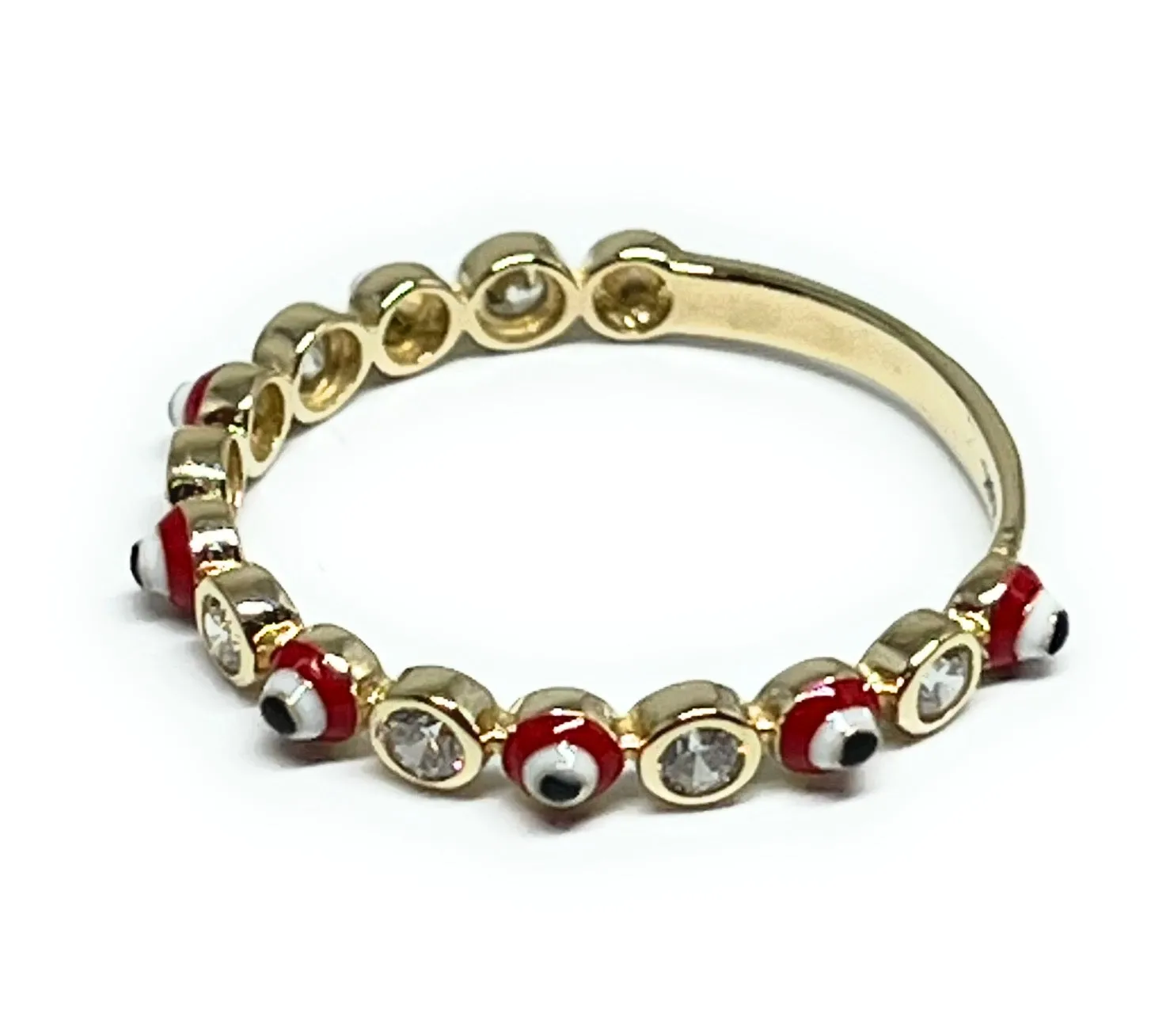 14k Solid Gold Evil Eye RED CZ Band Ring (FC 216)