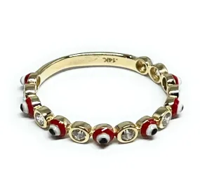 14k Solid Gold Evil Eye RED CZ Band Ring (FC 216)