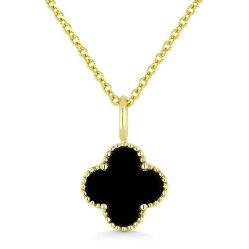 14K Yellow Gold 4-Leaf Clover Black Onyx Necklace