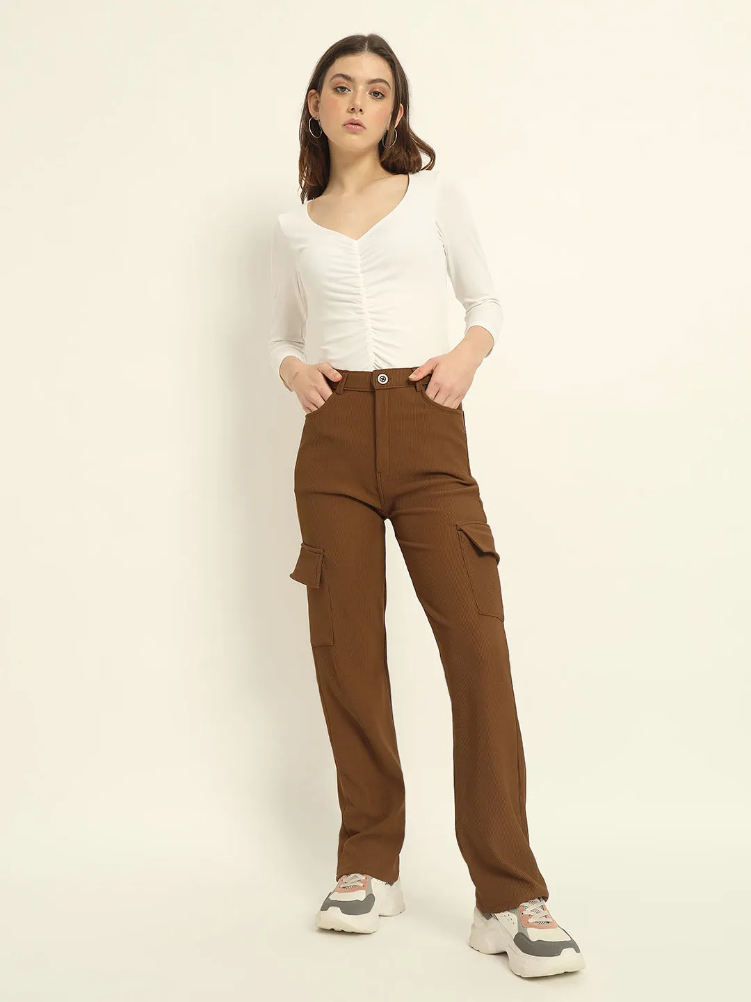 6 POCKETS CORDUROY CARGO PANTS BROWN