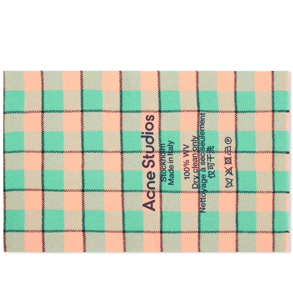 Acne Studios Cassiar Check Narrow ScarfSalmon Pink & Mint Green