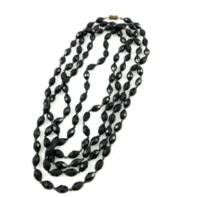 Art Deco Black Glass Beaded Flapper Necklace