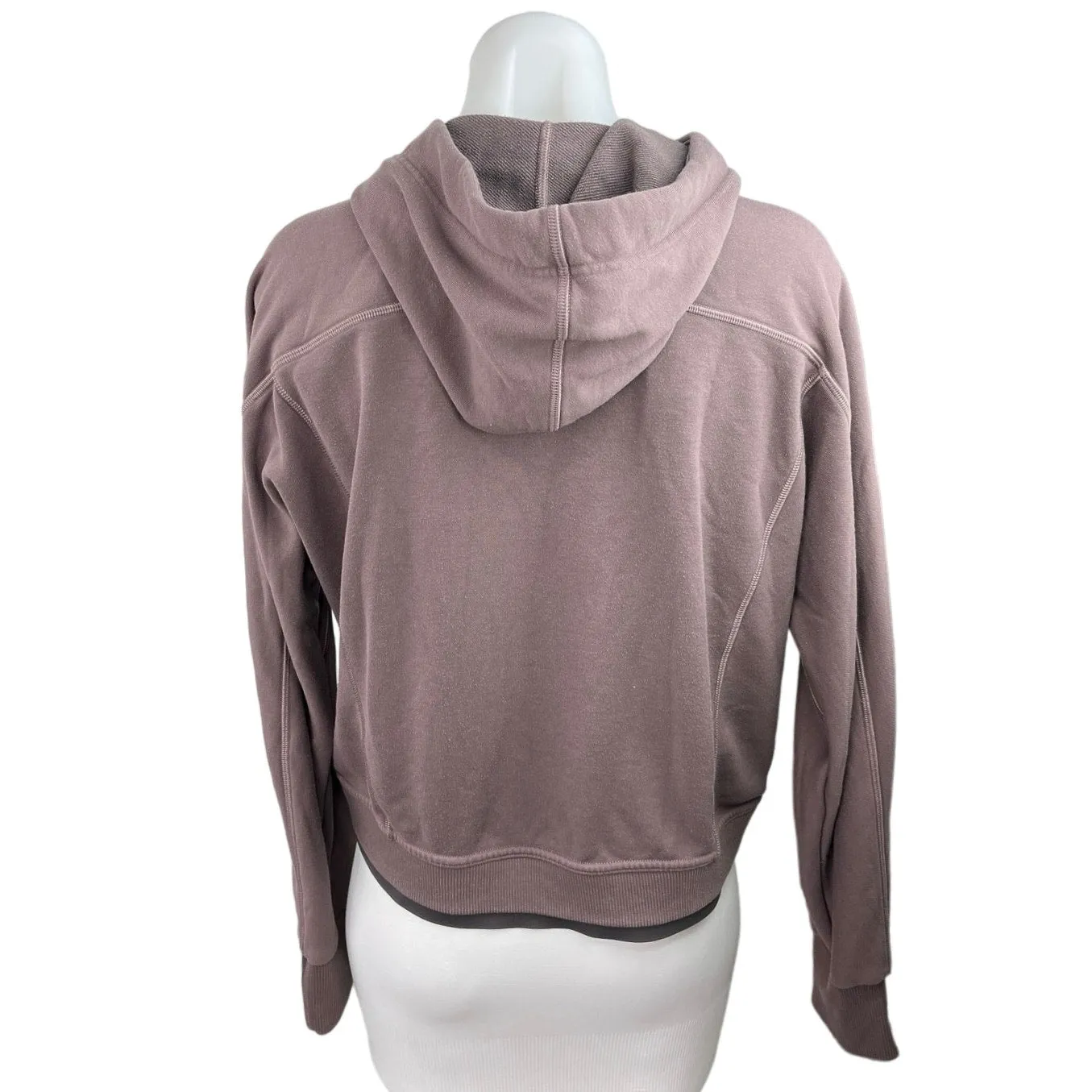 Athleta Recover Brown Mauve Drawstring Pullover Zip Pockets Hoodie Sweatshirt  S