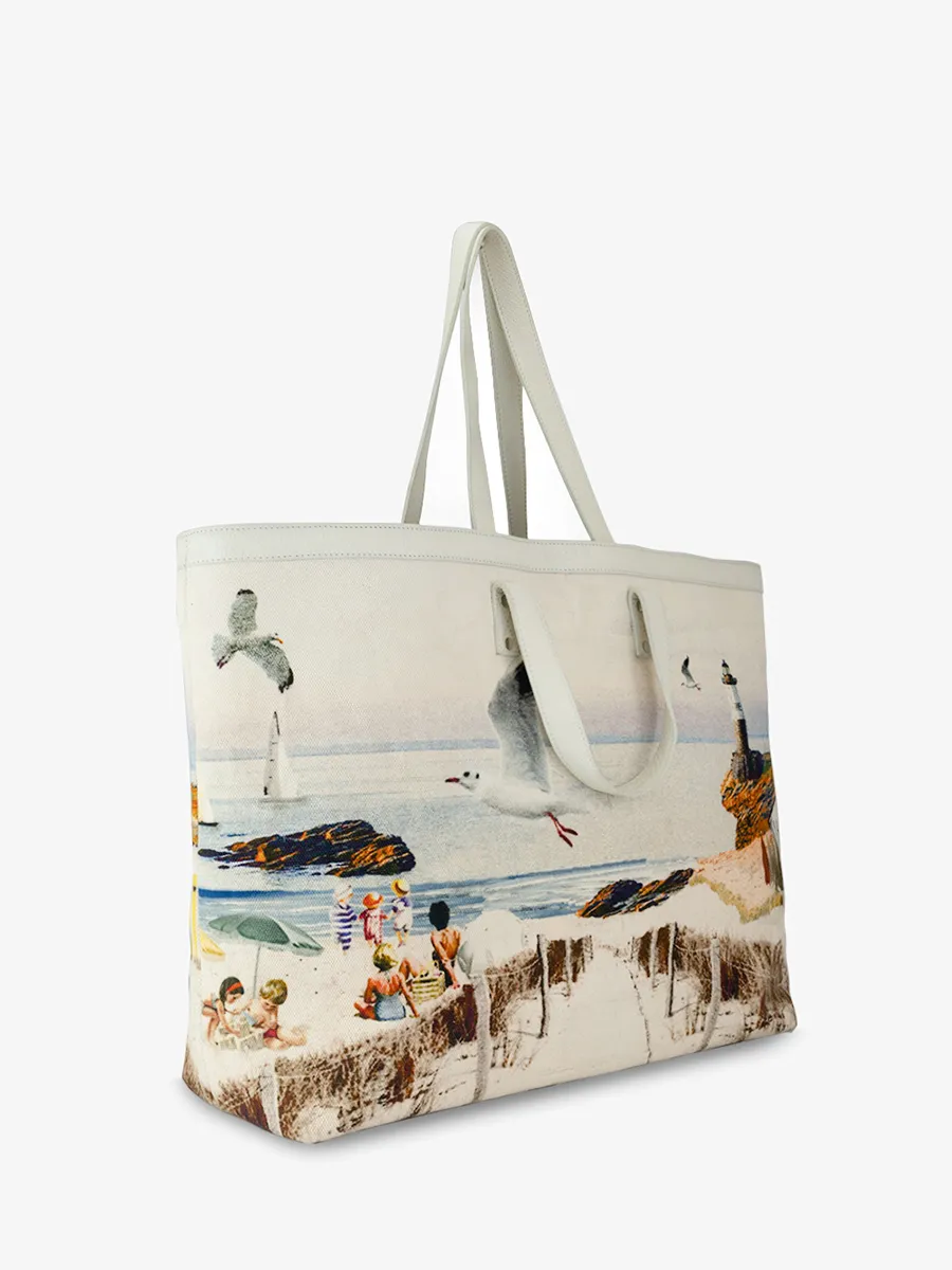 Beach Print Leather Tote Bag  - Dune Côte Ouest Plage | PAUL MARIUS