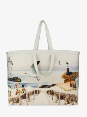 Beach Print Leather Tote Bag  - Dune Côte Ouest Plage | PAUL MARIUS