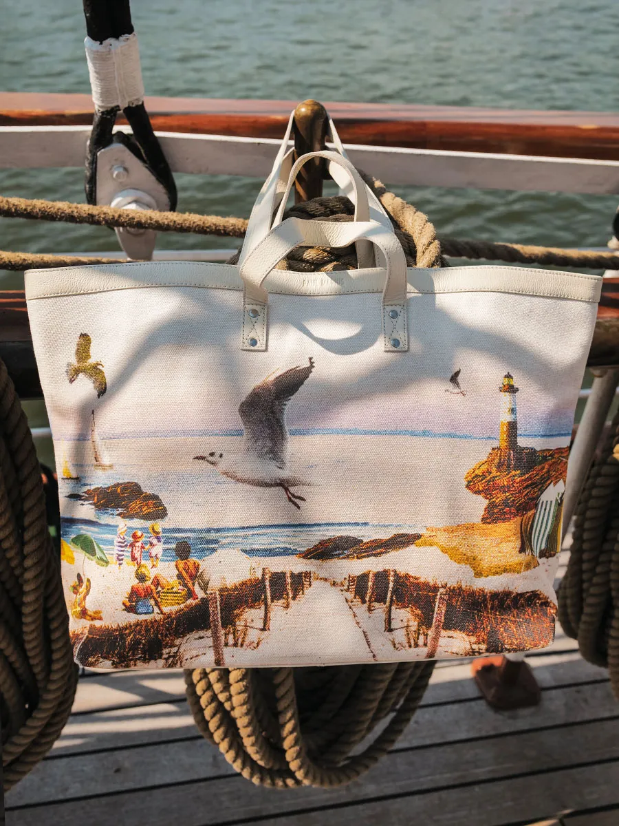 Beach Print Leather Tote Bag  - Dune Côte Ouest Plage | PAUL MARIUS