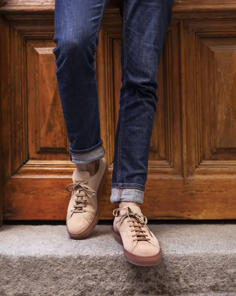 Beige Suede Sneaker with Brown Outsole