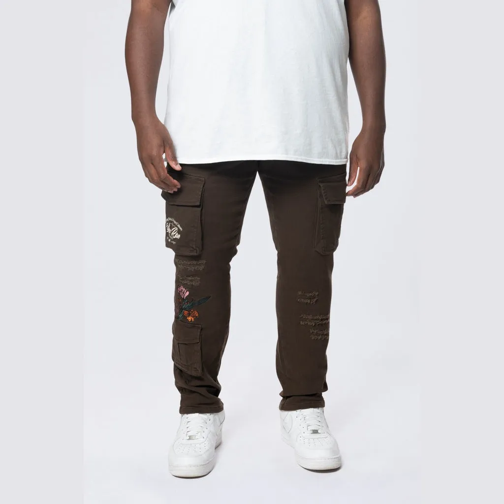 Big and Tall - Embroidered Cargo Twill Pants - Bison