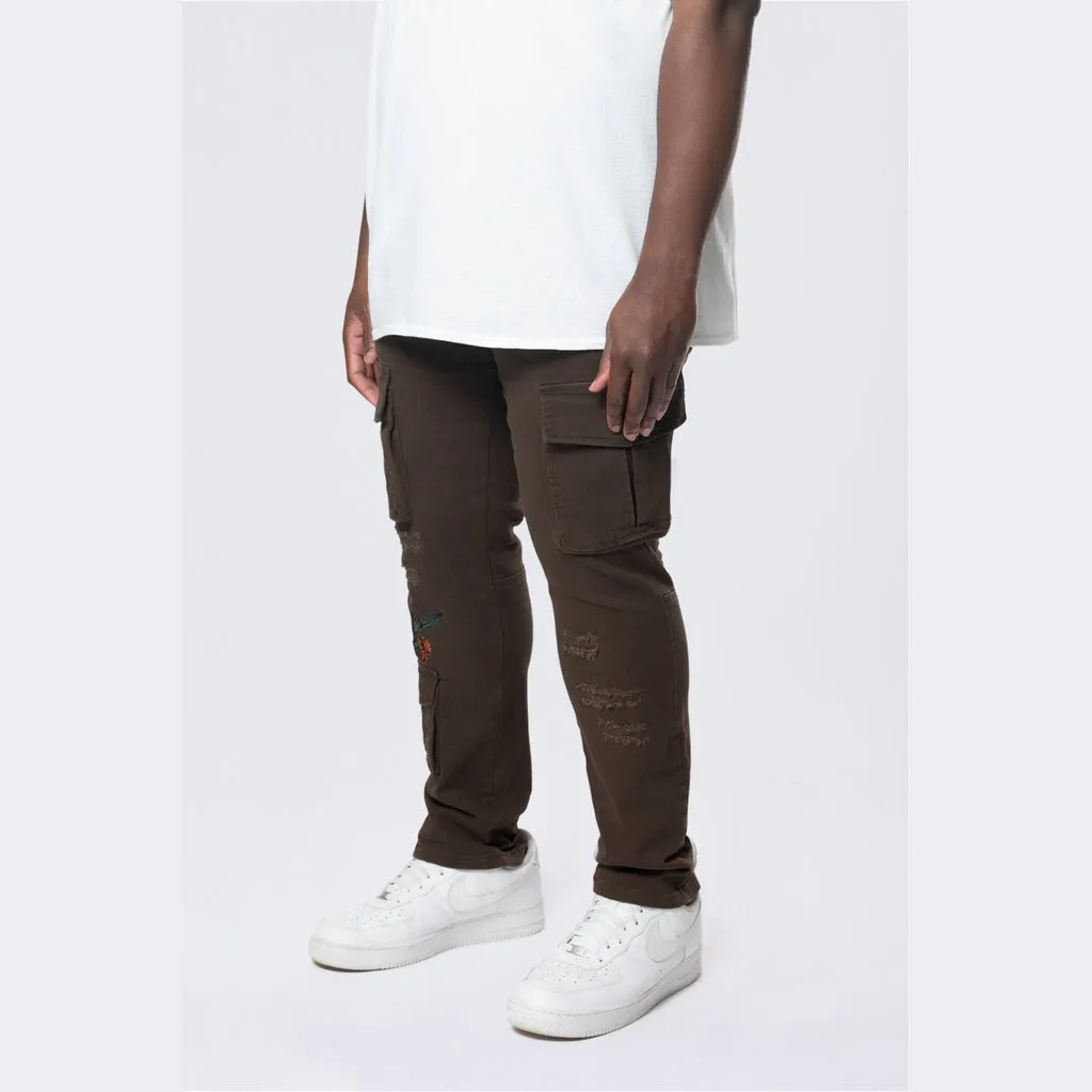 Big and Tall - Embroidered Cargo Twill Pants - Bison