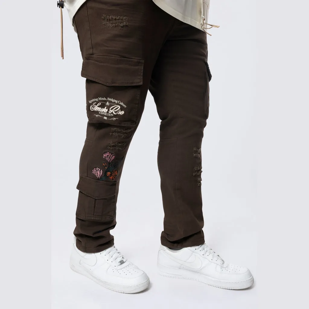 Big and Tall - Embroidered Cargo Twill Pants - Bison