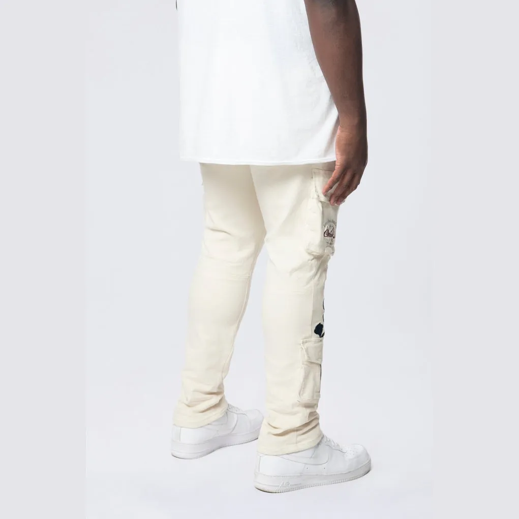 Big and Tall - Embroidered Cargo Twill Pants - Ecru