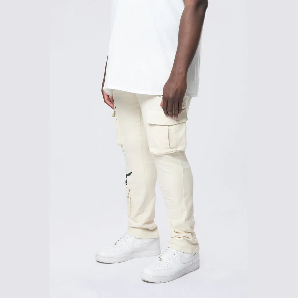 Big and Tall - Embroidered Cargo Twill Pants - Ecru