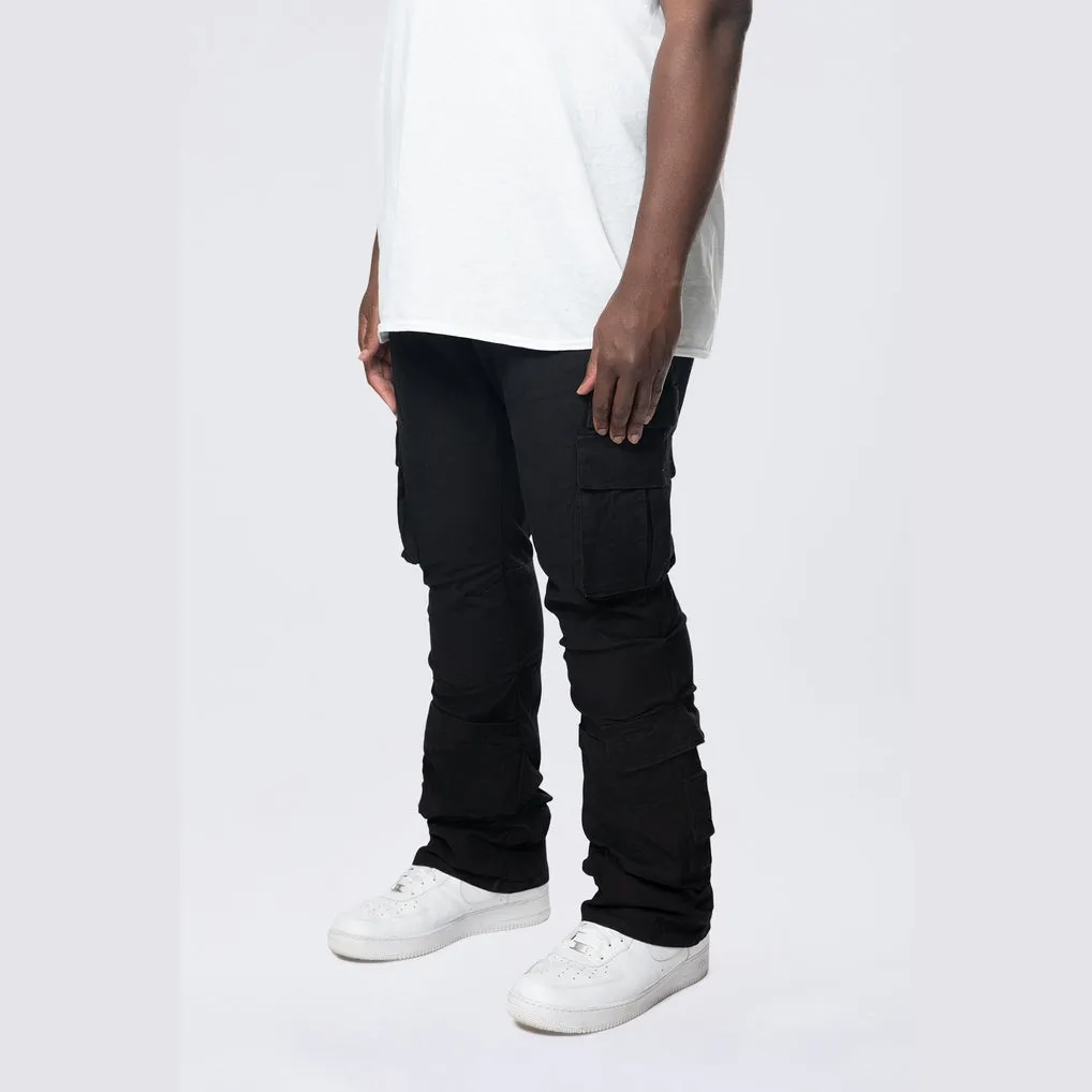 Big and Tall - Stacked Flared Cargo Strap Canvas Pants - Black