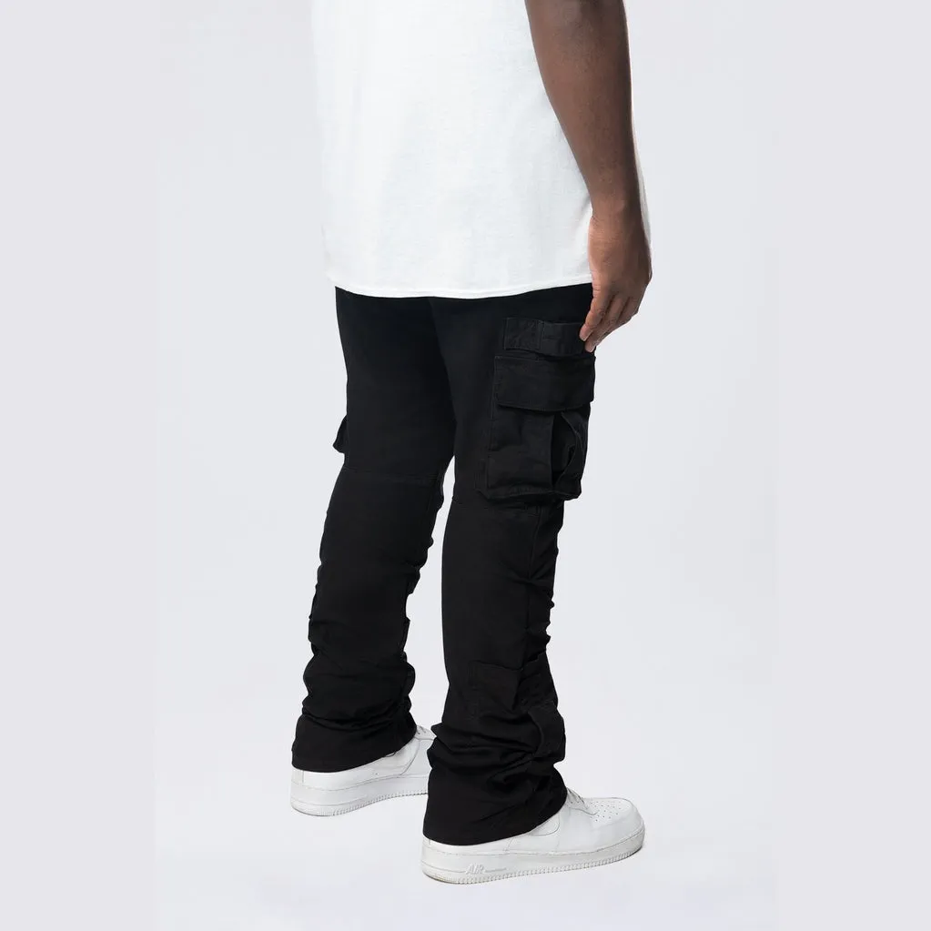 Big and Tall - Stacked Flared Cargo Strap Canvas Pants - Black