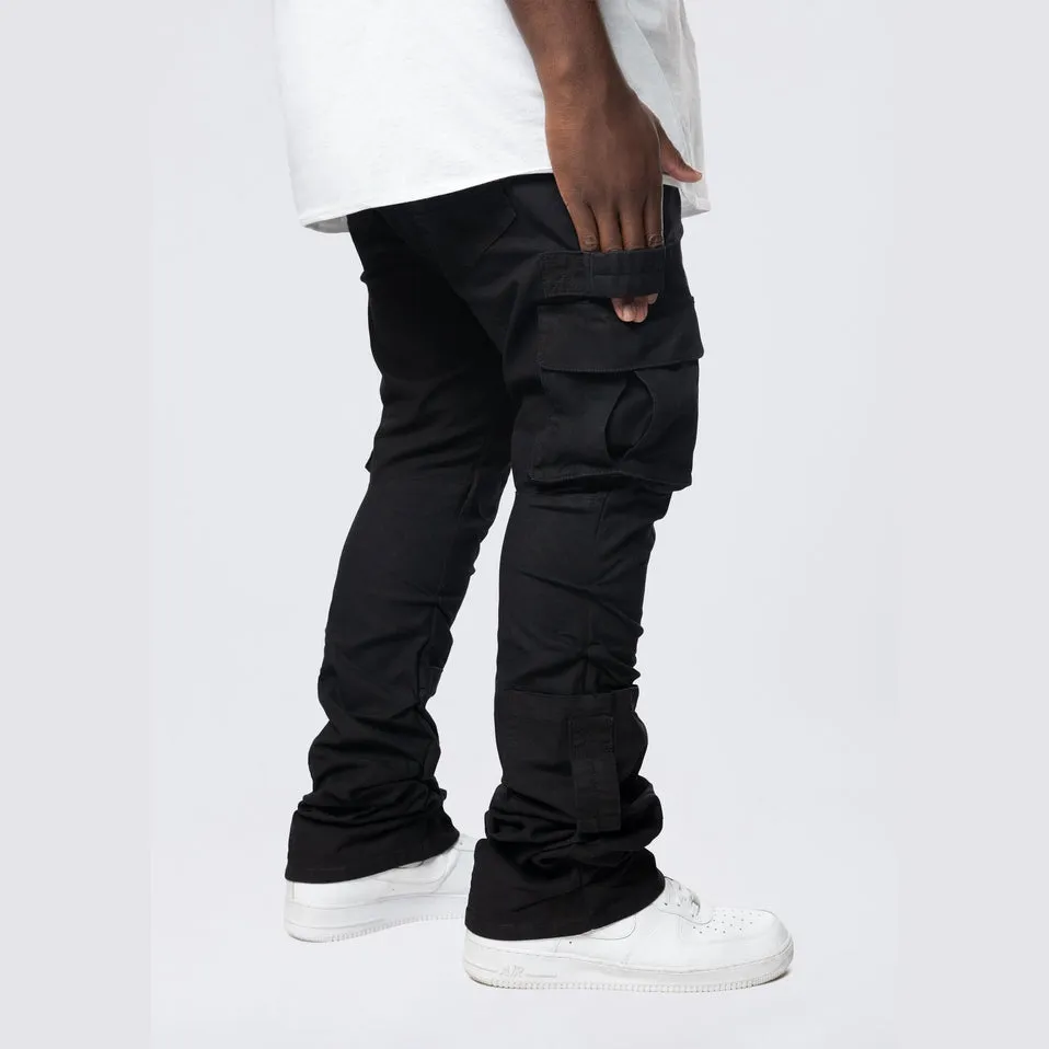 Big and Tall - Stacked Flared Cargo Strap Canvas Pants - Black