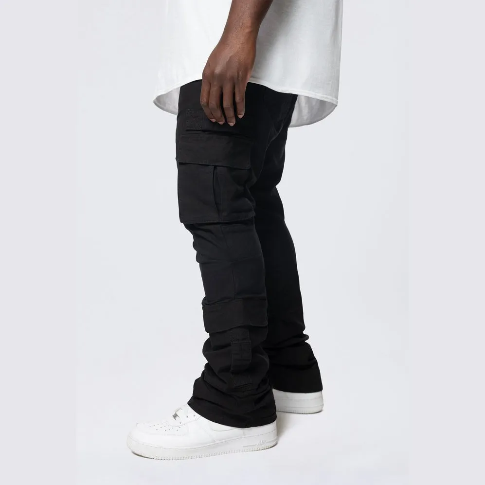 Big and Tall - Stacked Flared Cargo Strap Canvas Pants - Black