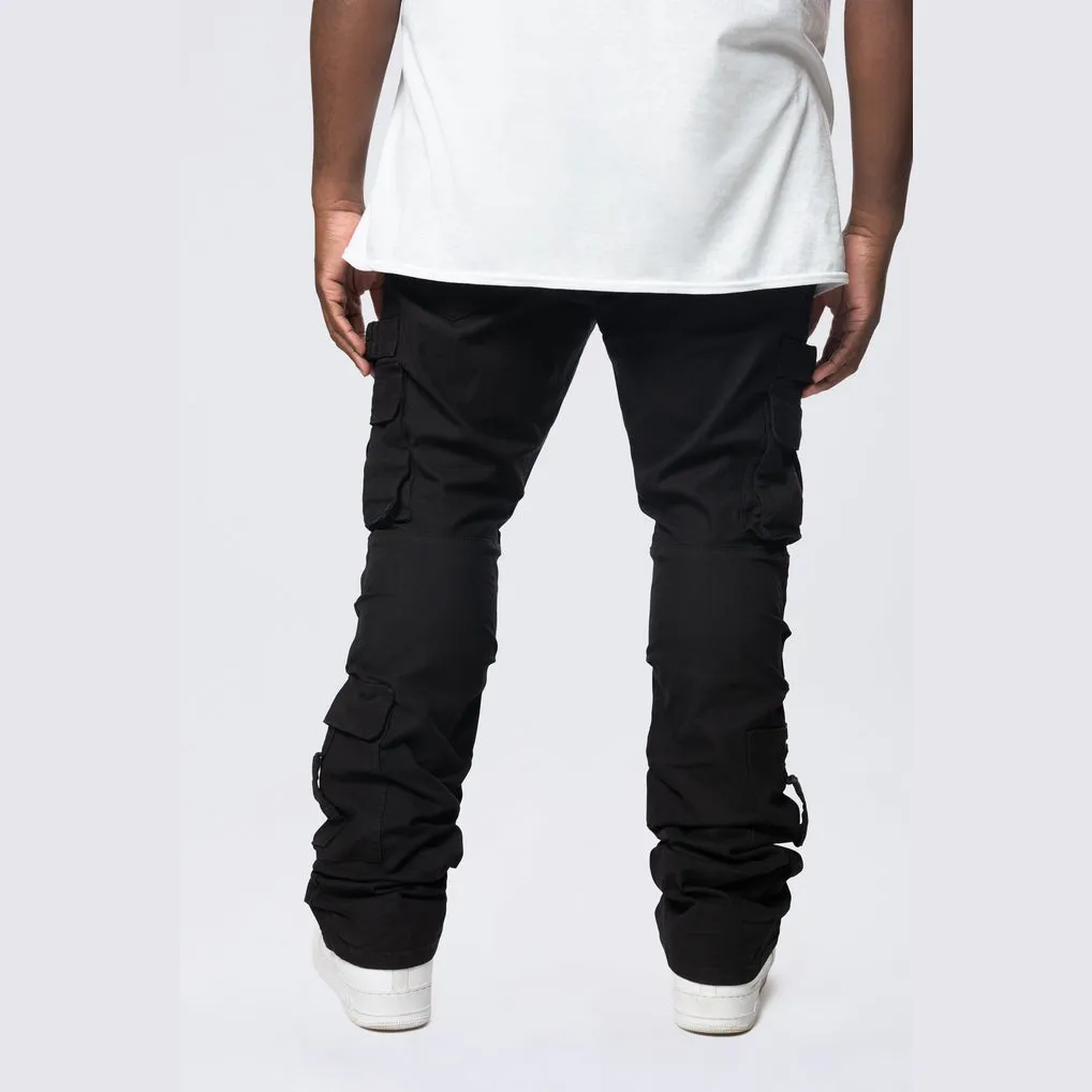 Big and Tall - Stacked Flared Cargo Strap Canvas Pants - Black