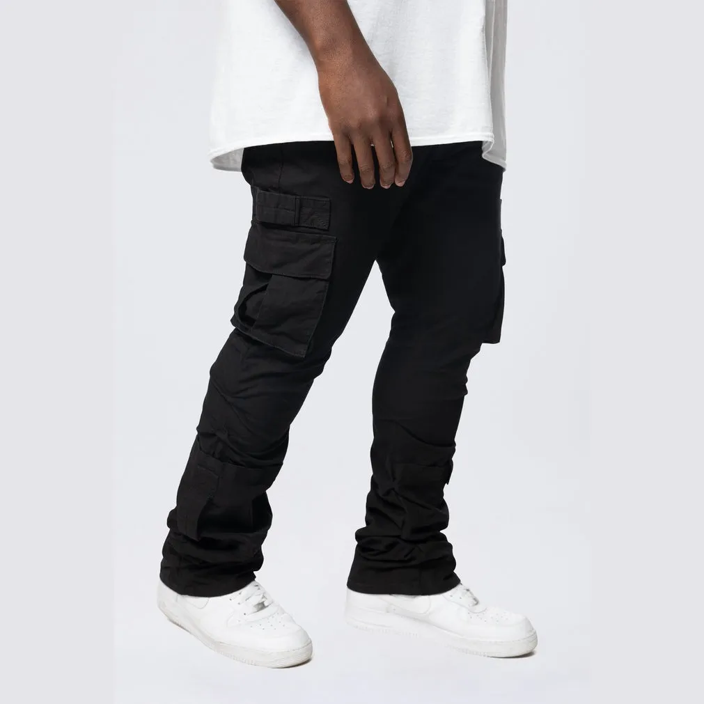 Big and Tall - Stacked Flared Cargo Strap Canvas Pants - Black