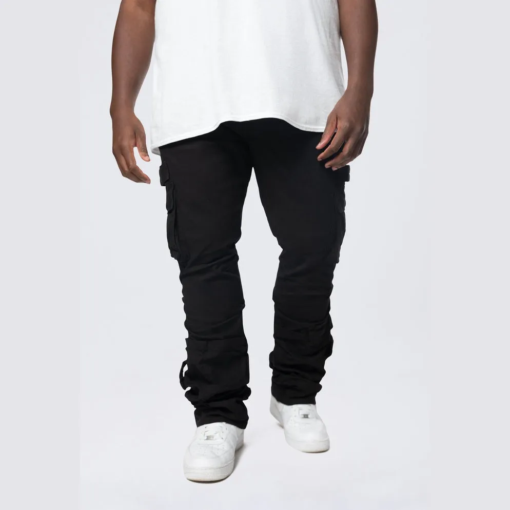 Big and Tall - Stacked Flared Cargo Strap Canvas Pants - Black