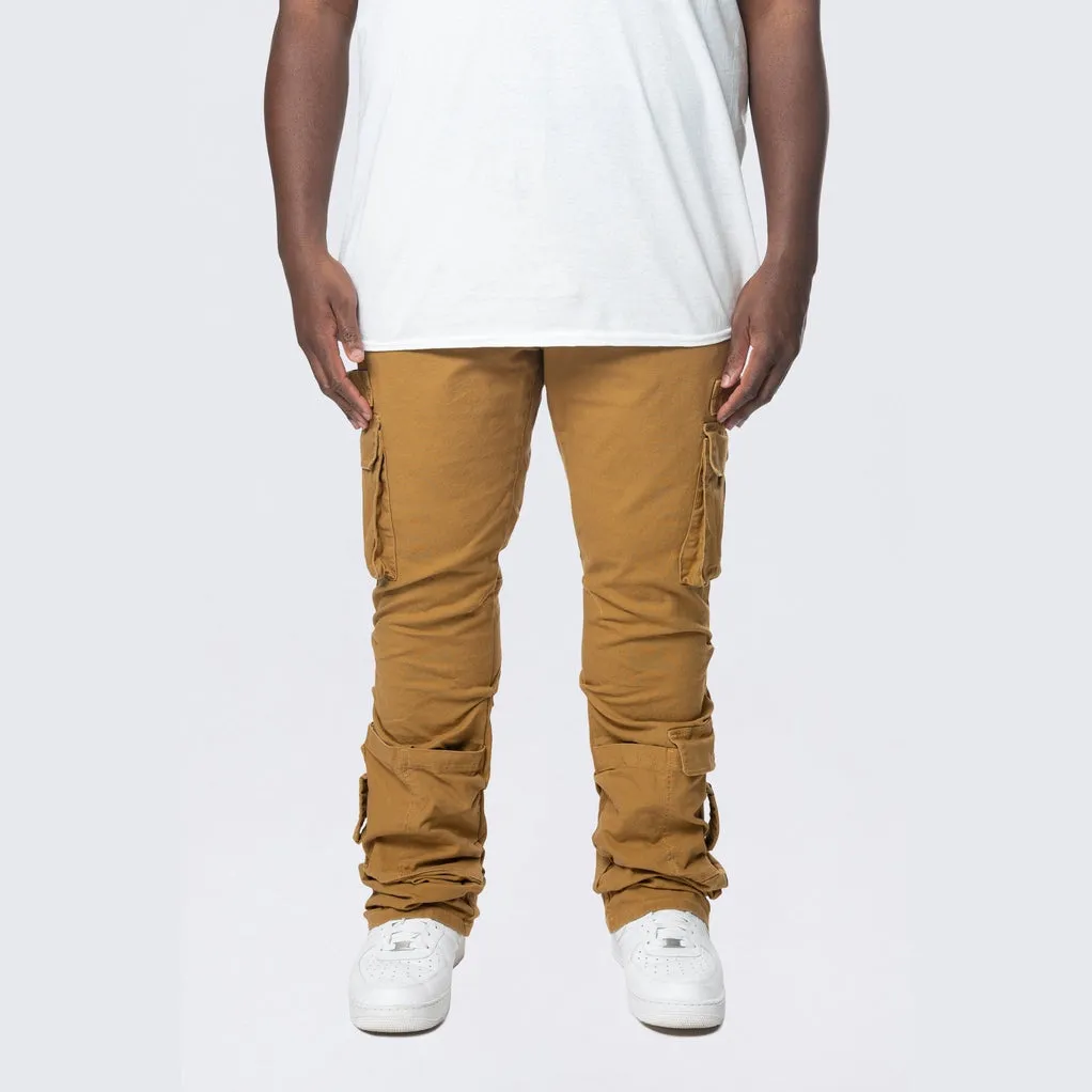 Big and Tall - Stacked Flared Cargo Strap Canvas Pants - Wheat