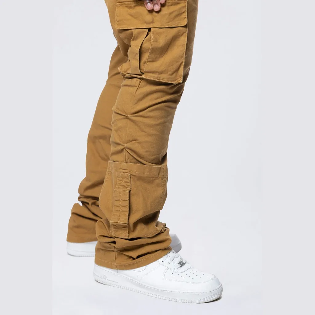 Big and Tall - Stacked Flared Cargo Strap Canvas Pants - Wheat