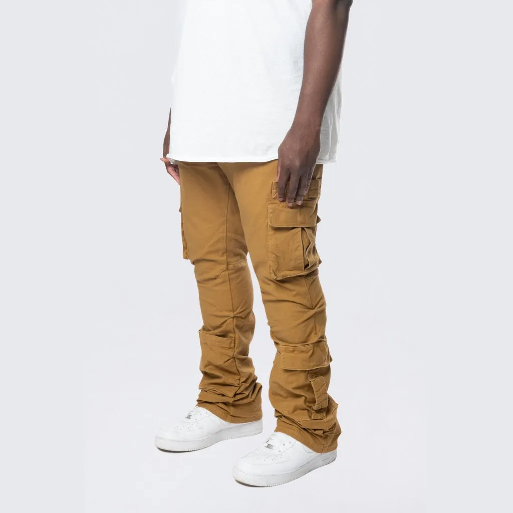 Big and Tall - Stacked Flared Cargo Strap Canvas Pants - Wheat