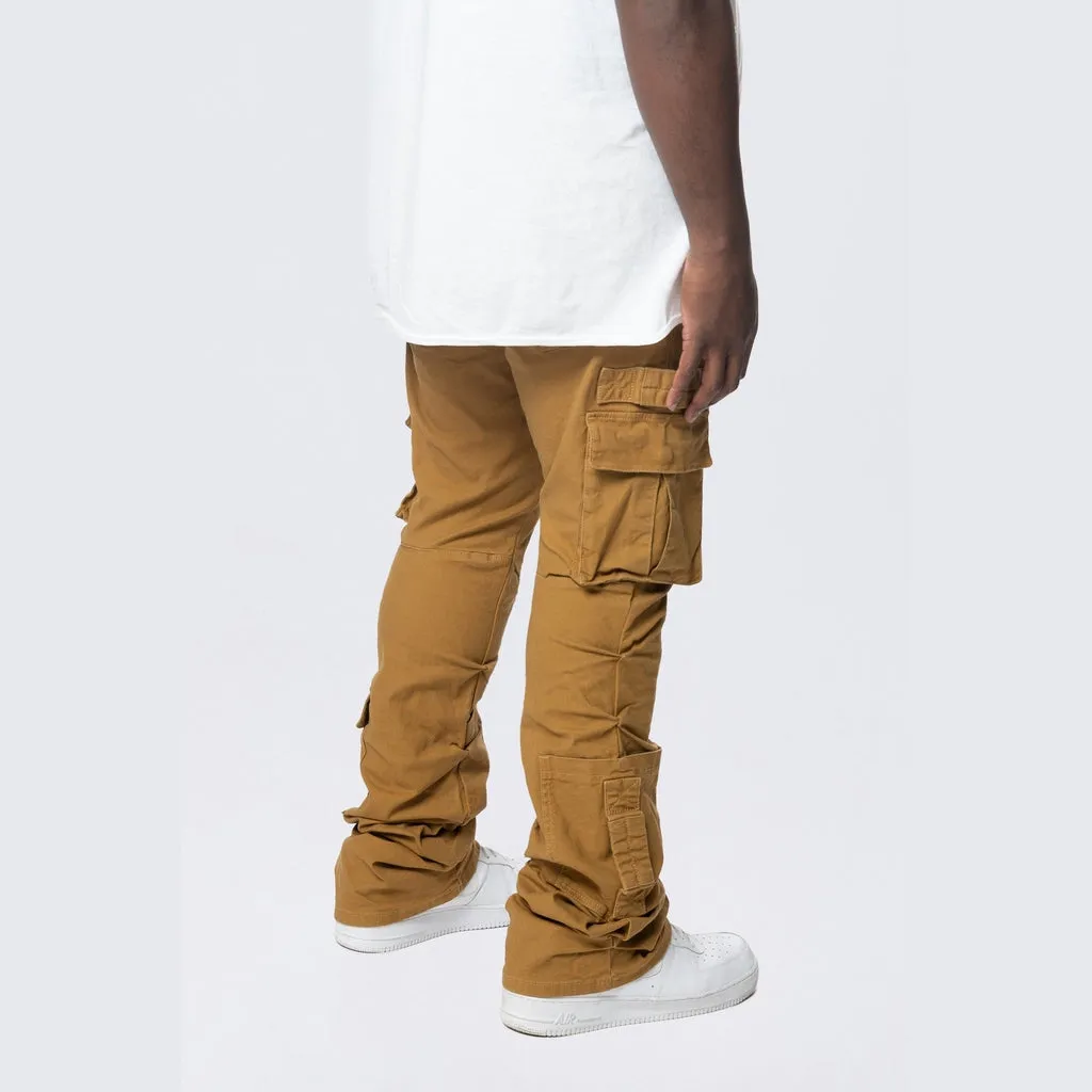 Big and Tall - Stacked Flared Cargo Strap Canvas Pants - Wheat