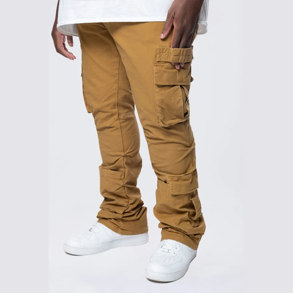 Big and Tall - Stacked Flared Cargo Strap Canvas Pants - Wheat