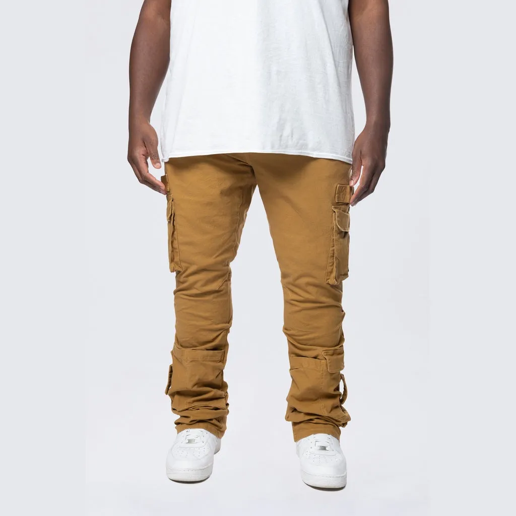 Big and Tall - Stacked Flared Cargo Strap Canvas Pants - Wheat