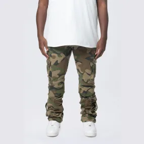 Big and Tall - Stacked Flared Cargo Strap Canvas Pants - Wood Camo