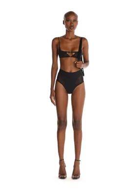 black mesh insert bikini bottom