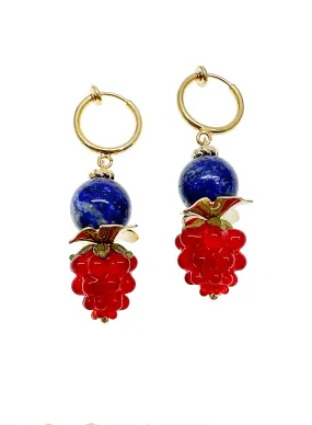 Blue Lapis with Red Rasberry Clip-on Earrings JE018