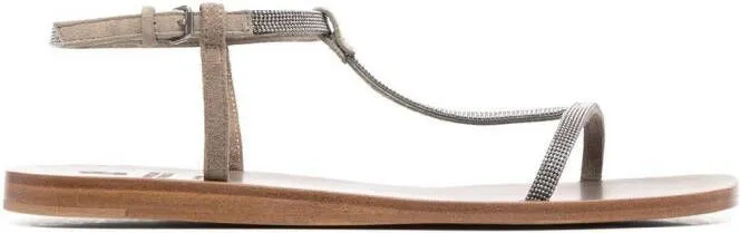 Brunello Cucinelli embellished T-bar sandals Neutrals