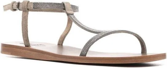 Brunello Cucinelli embellished T-bar sandals Neutrals