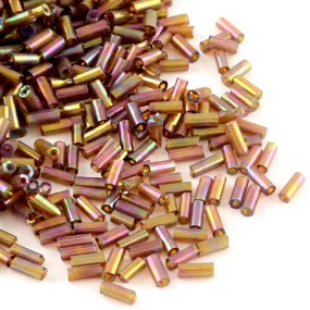 Bugle Beads, Glass, AB Color Plated, Transparent, Rainbow, Indian Red, 4-4.5mm