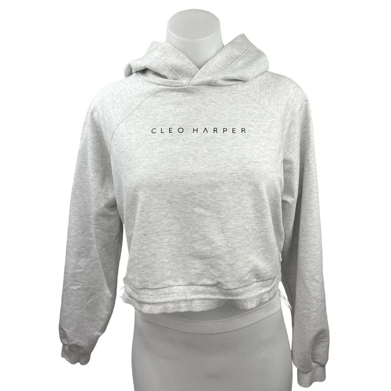 Cleo Harper Heather Grey Logo Pullover Raglan Cropped Hoodie Sweatshirt Size XS