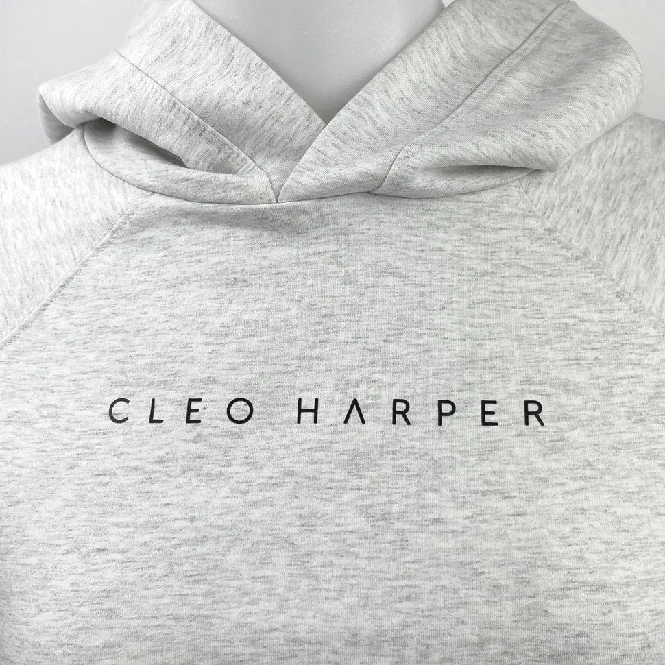 Cleo Harper Heather Grey Logo Pullover Raglan Cropped Hoodie Sweatshirt Size XS