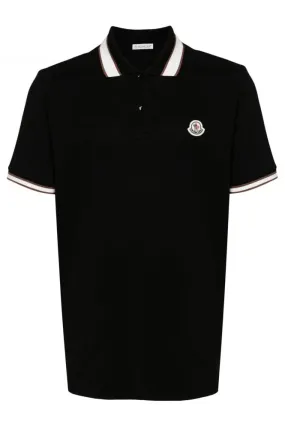 Contrast Collar Trim Polo Black