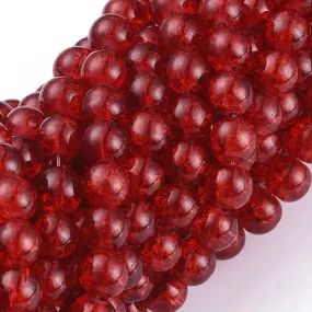 Crackle Glass Beads, Round, Red, 8mm