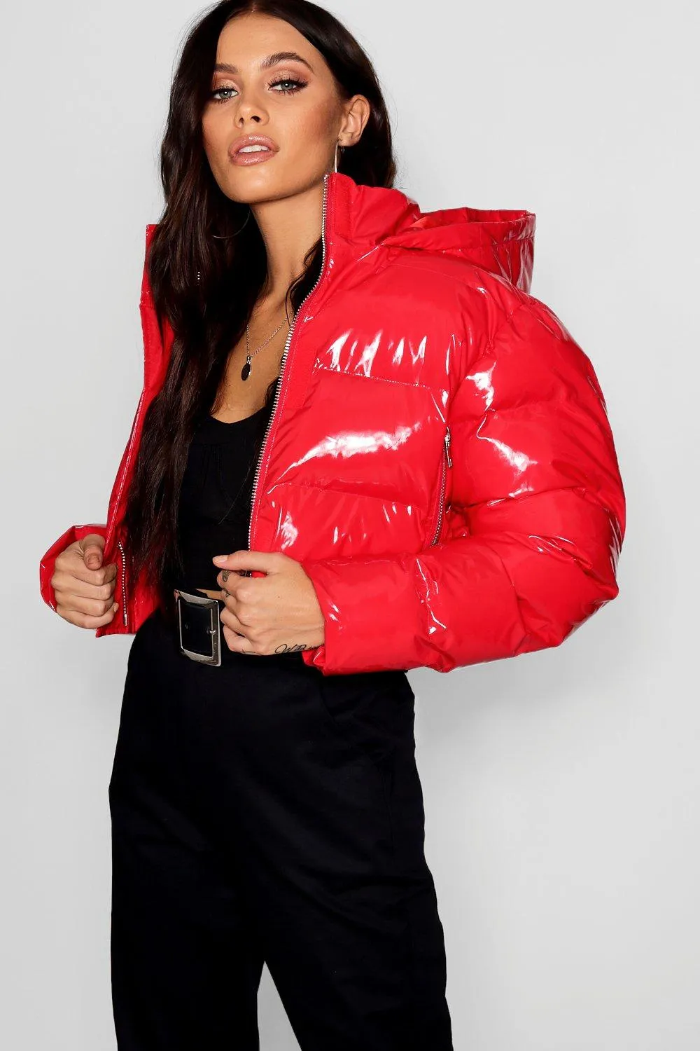 Crop Vinyl Puffer Jacket