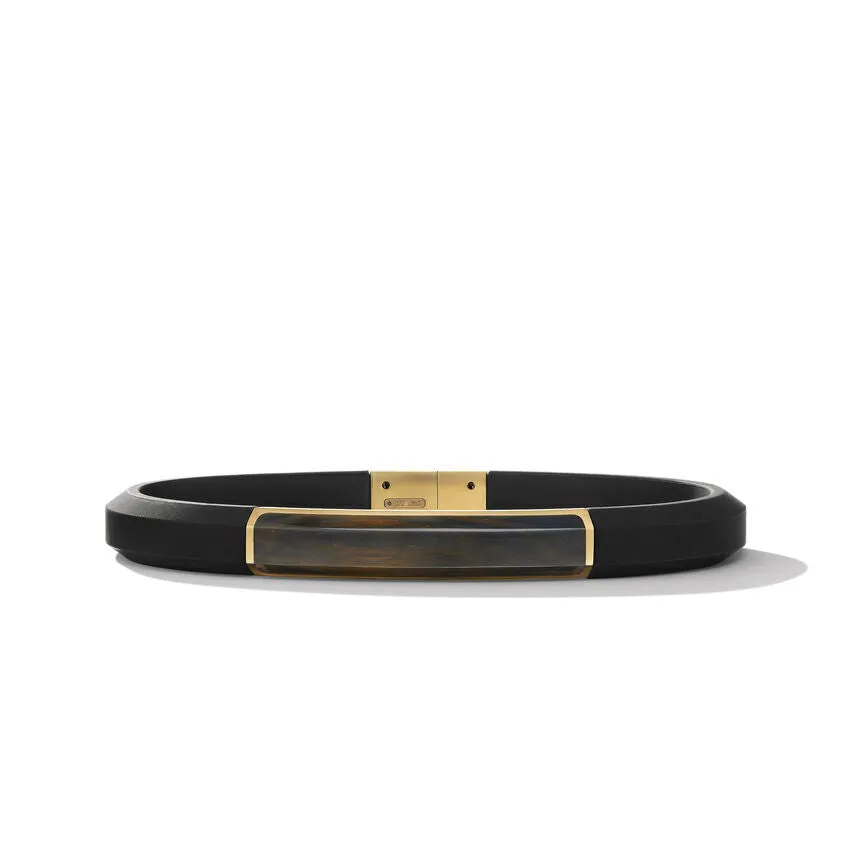 David Yurman Gents Streamline ID Black Rubber Bracelet with Pietersite and 18K Yellow Gold