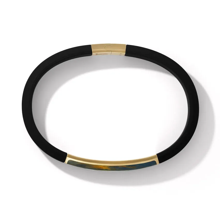 David Yurman Gents Streamline ID Black Rubber Bracelet with Pietersite and 18K Yellow Gold