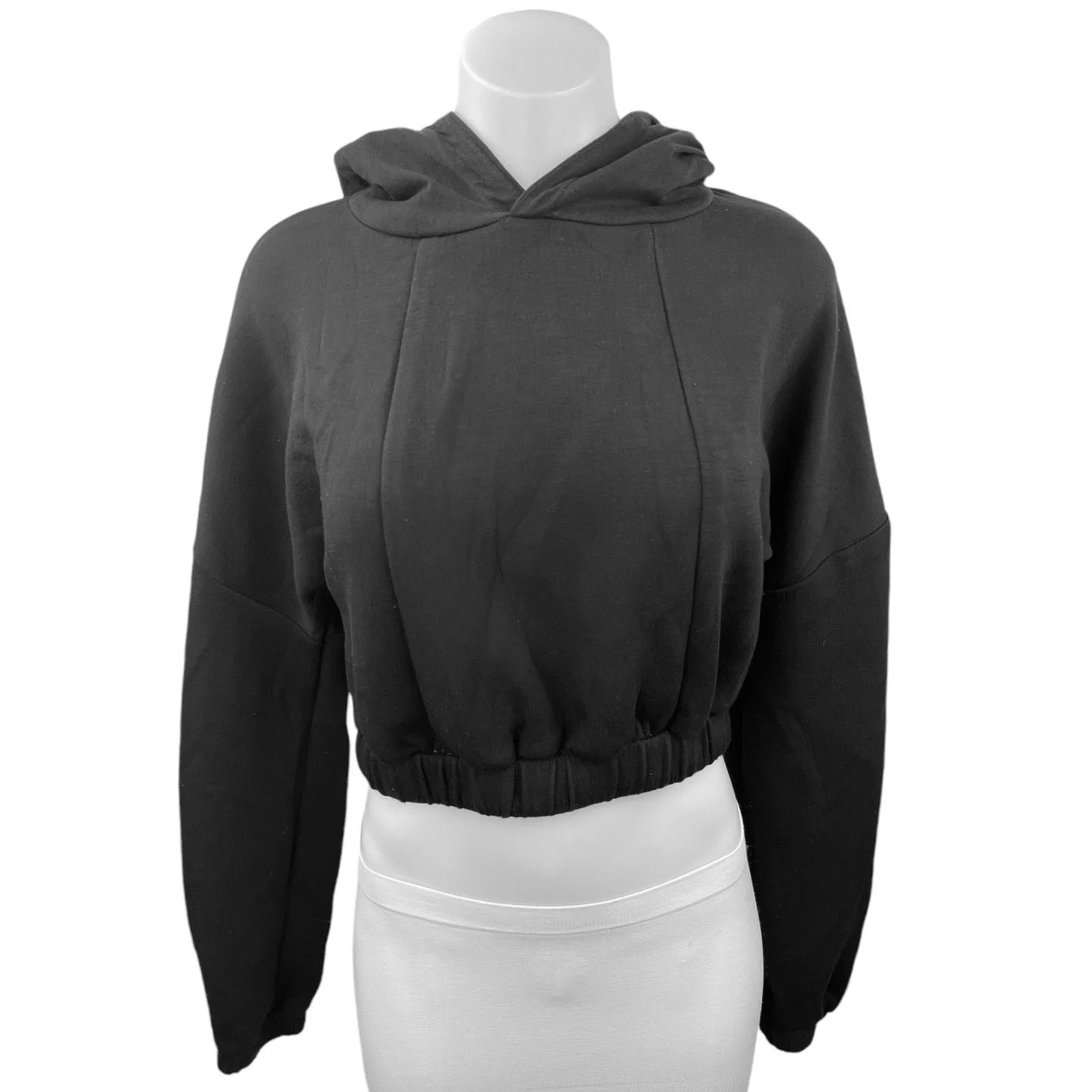 Devon Windsor Black Long Sleeve Pullover Cropped Hooded Hoodie Sweatshirt Top XS