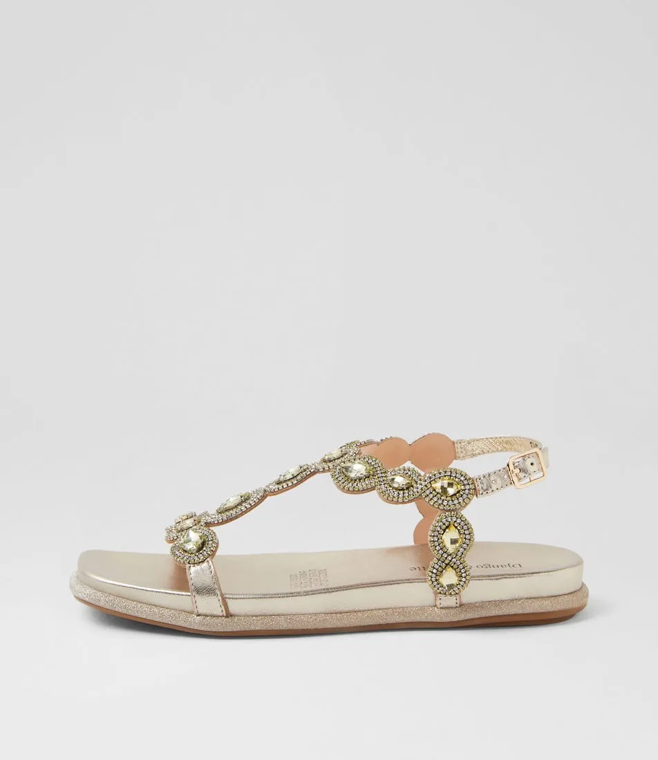 DJANGO & JULIETTE Yanni Pale Gold Leather Jewels Sandals