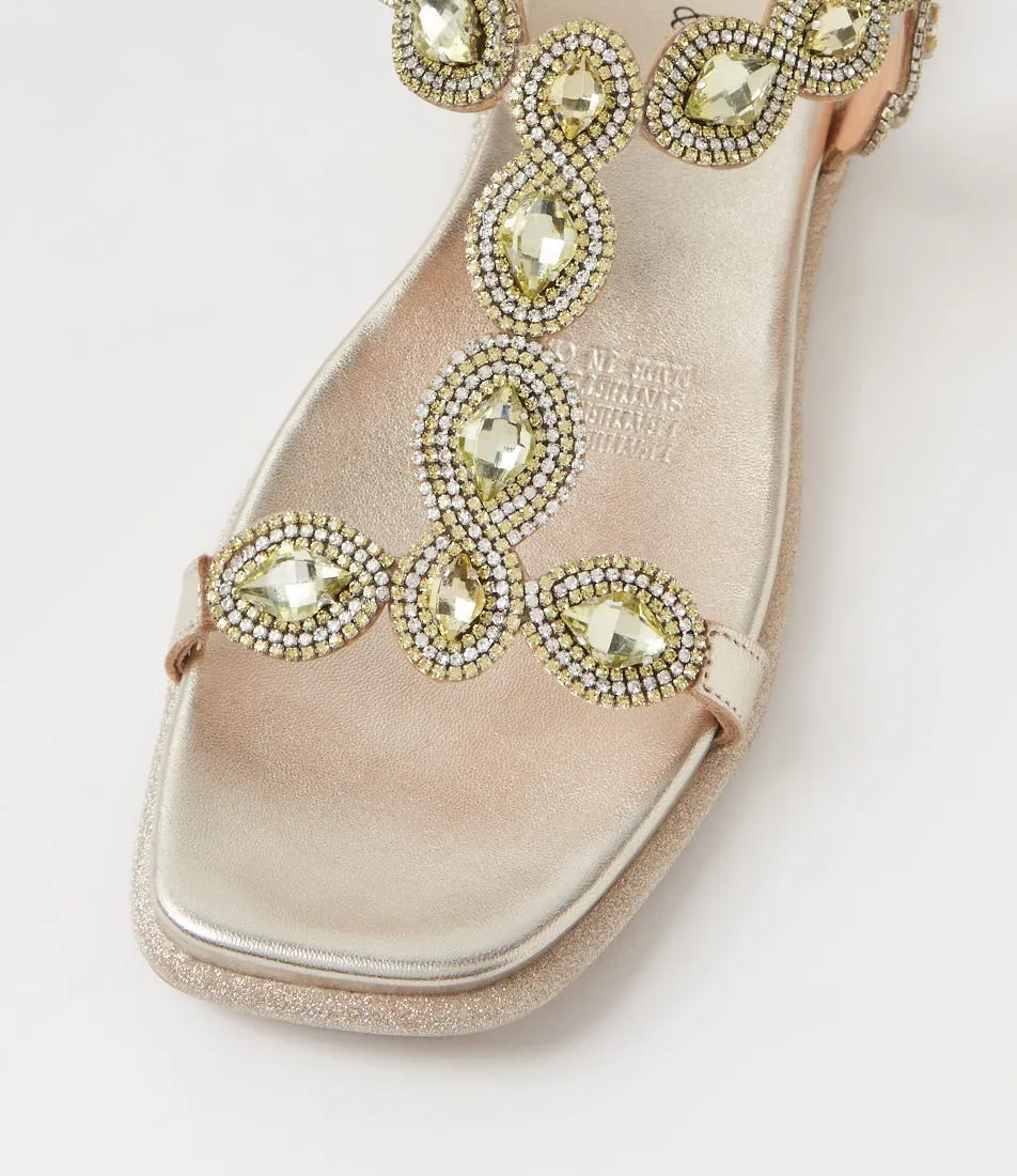 DJANGO & JULIETTE Yanni Pale Gold Leather Jewels Sandals