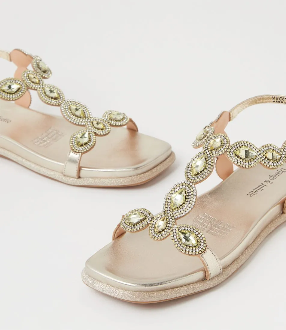 DJANGO & JULIETTE Yanni Pale Gold Leather Jewels Sandals