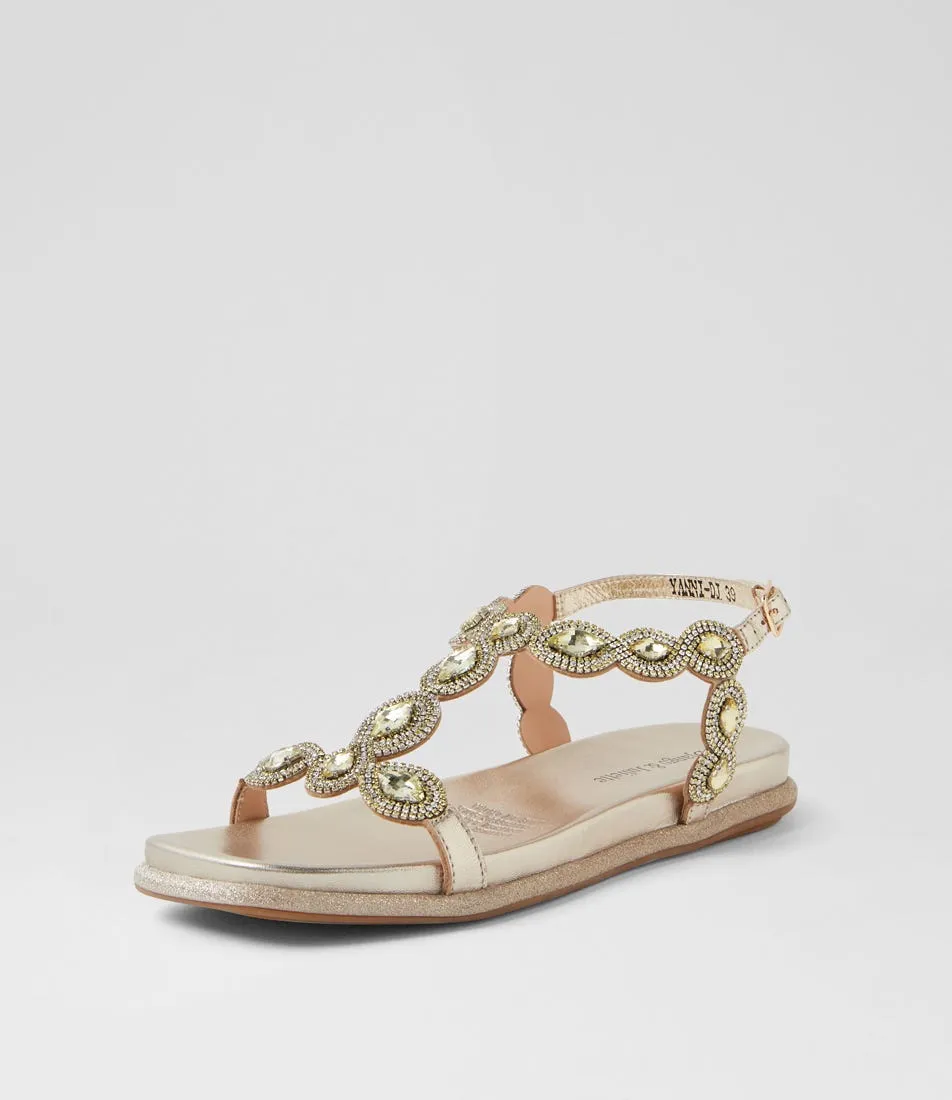 DJANGO & JULIETTE Yanni Pale Gold Leather Jewels Sandals