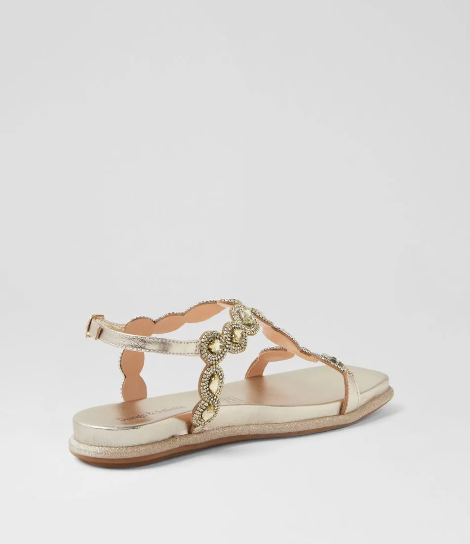 DJANGO & JULIETTE Yanni Pale Gold Leather Jewels Sandals