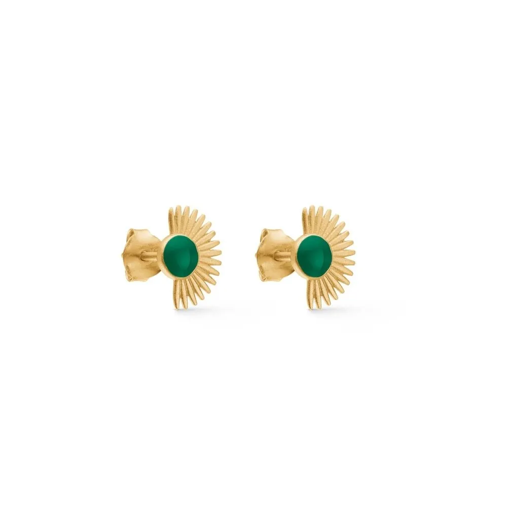 Enamel Copenhagen Gold Soleil Studs - Petrol Green